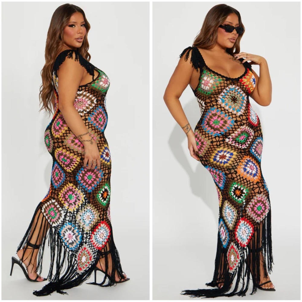 Coastal Cruise Crochet Maxi Dress - Black/combo - Sz 2X